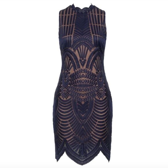 Bardot Alice Lace Bodycon Blue Sheath Halter Midi Dress Sz 10 L - Picture 2 of 10